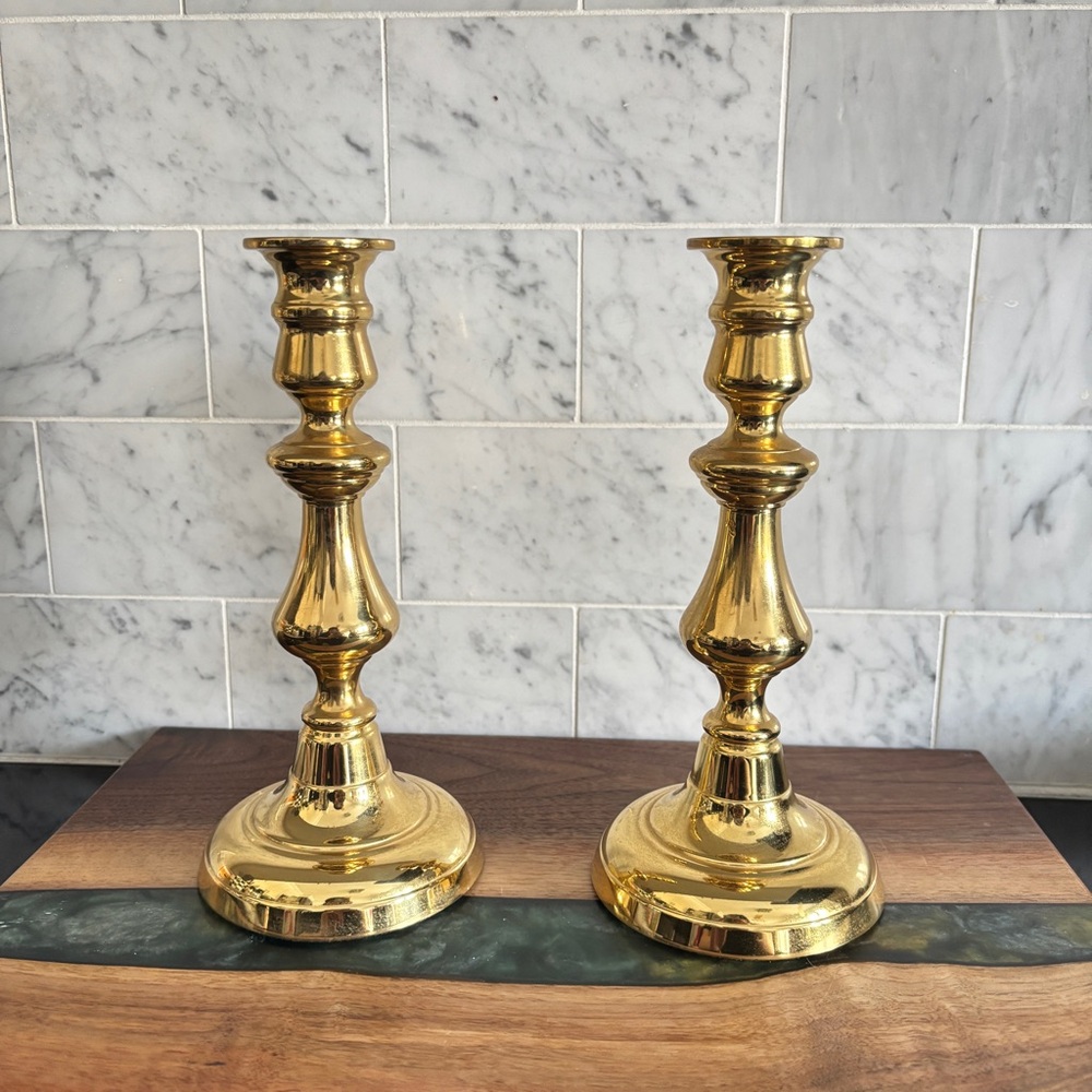 Vintage Pair of 8” Brass Baldwin USA Candlesticks